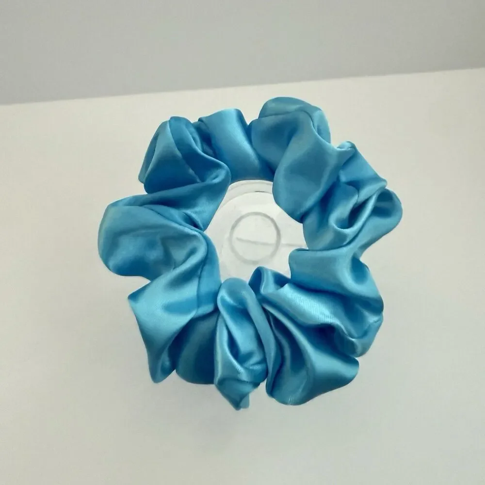 Luxury Blue Satin Scrunchie Handmade – Statement Hair Accessory